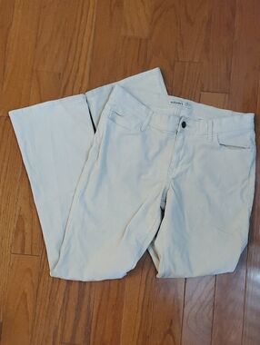 Old Navy khaki corduroy boot cut pants feather Size 8 Regular stretch cotton